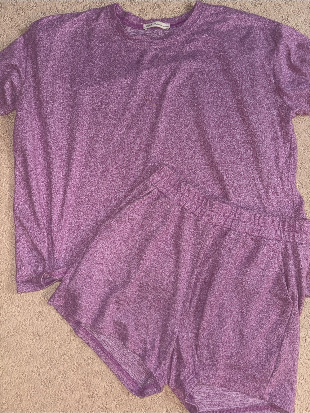 Women's Purple Heather short set- Soft Short Sleeve Top & Elastic Waist Shorts
